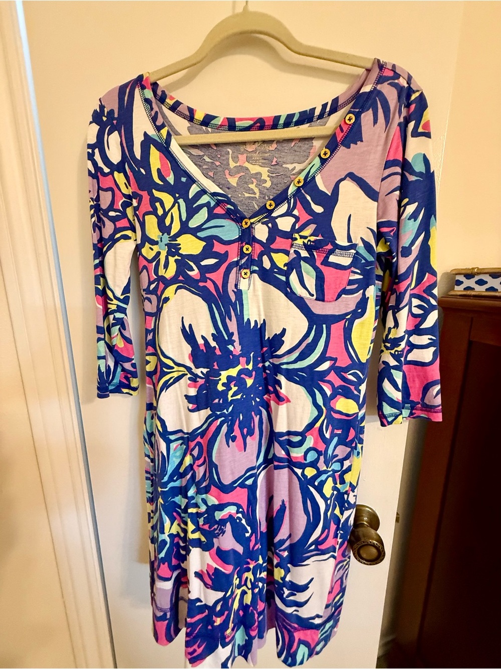 Lilly Pulitzer Floral Shift Dress in Blue, Pink, Yellow, White